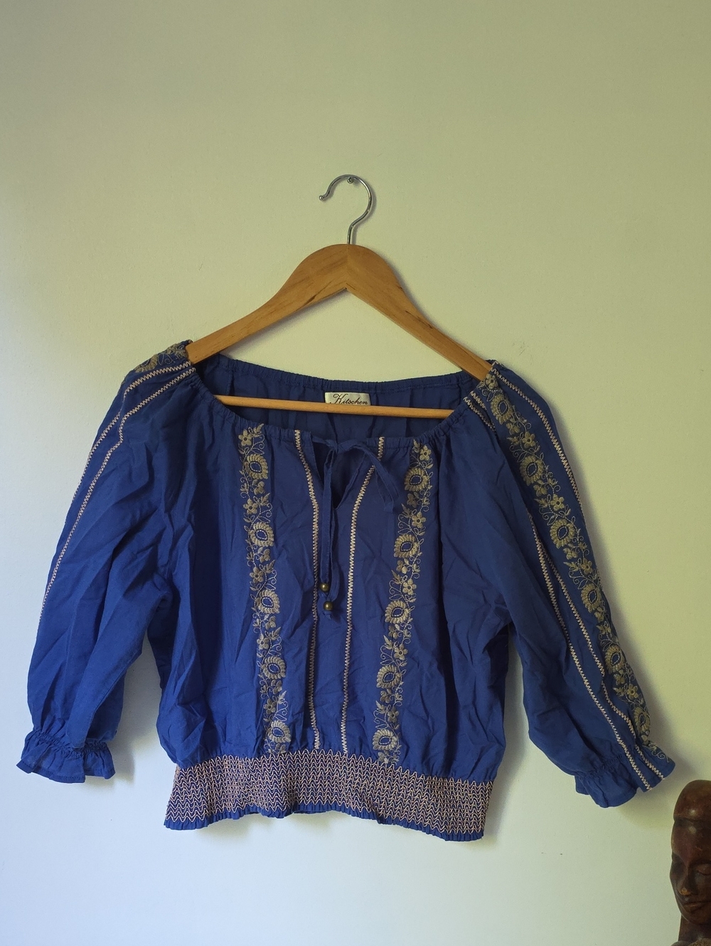 Kitschen Cobalt Blue Embroidered Peasant Blouse